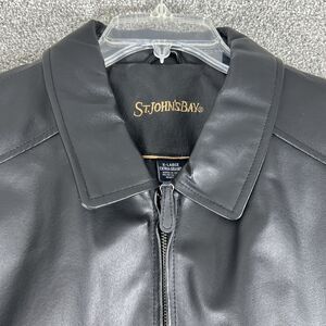 St Johns Bay Men’s Black Casual Zip Up Genuine Leather Jacket Insulated Size XL